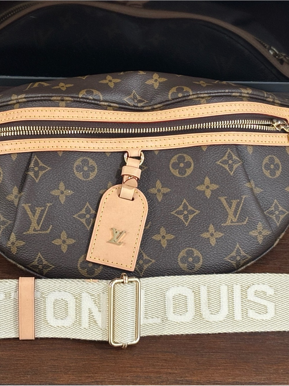 Louis Vuitton Monogram Crossbody Pouch in Brown with Cream Interior